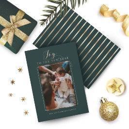 Cartes Pour Fêtes Annuelles Joie au Nouvel An Elégant Script Photo & Stripes
