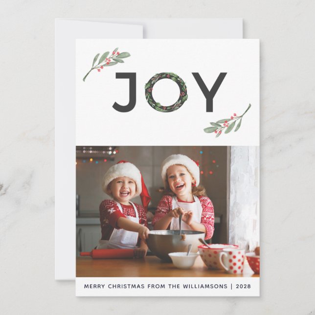 Cartes Pour Fêtes Annuelles Joie Baies de Houx Joyeux Noël Une Photo  (Devant)