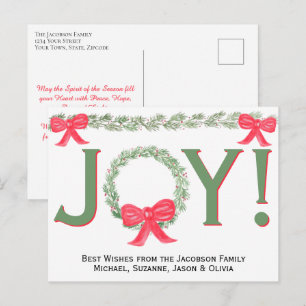 Cartes Pour Fêtes Annuelles Joie ! Couronne et guirlande à l'aquarelle simple 