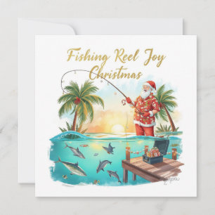 Cartes Pour Fêtes Annuelles Joie de la bobine de pêche Noël avec le Père Noël