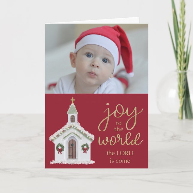 Cartes Pour Fêtes Annuelles Joie de Noël au monde Église blanche Photo (Devant)
