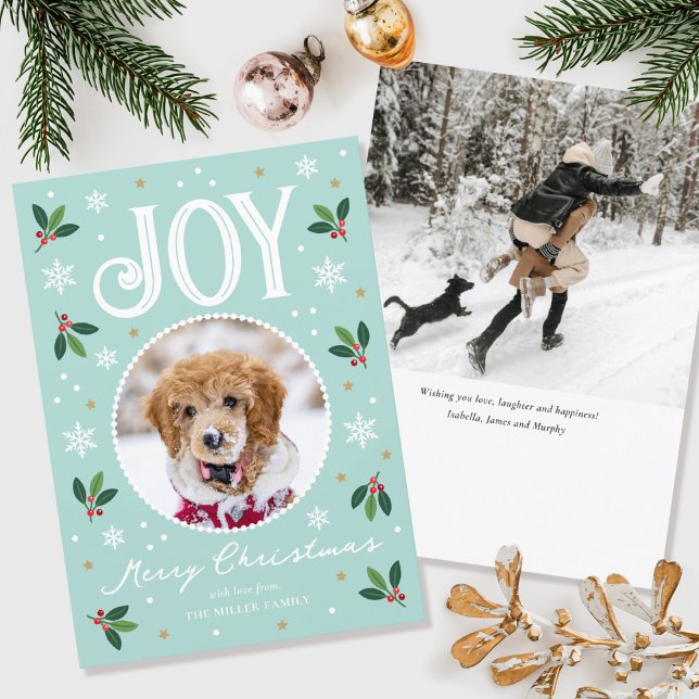 Cartes Pour Fêtes Annuelles Joie de Noël mignonne Nom personnalisé Mention pho (Créateur téléchargé)