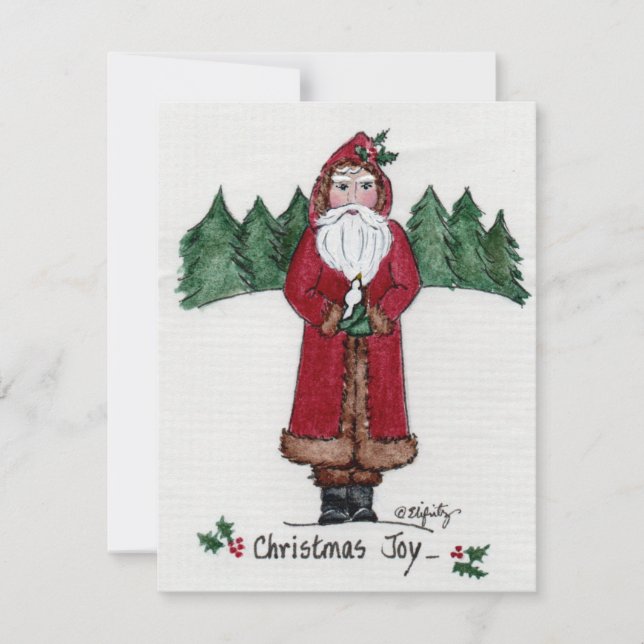 Cartes Pour Fêtes Annuelles "Joie de Noël" Père Noël et colombe blanche (Devant)