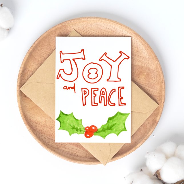 Cartes Pour Fêtes Annuelles Joie et paix | Noël Holly Leaf (Créateur téléchargé)