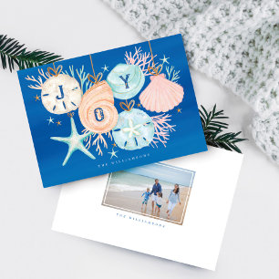 Cartes Pour Fêtes Annuelles Joie Noël Océan Aquarelle Coquillage Ornements