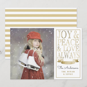 Cartes Pour Fêtes Annuelles Joie & Paix & Amour Toujours Photo Gold Faux Foi