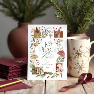 Cartes Pour Fêtes Annuelles Joie Peace Love Aquarelle Woodsy Mushrooms Photo