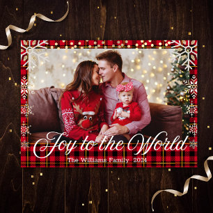 Cartes Pour Fêtes Annuelles joie pour le monde, flocon de neige buffle plaid p