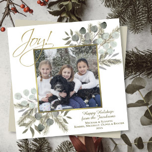 Cartes Pour Fêtes Annuelles Joie ! Sage élégant & Gold Winter Green avec photo