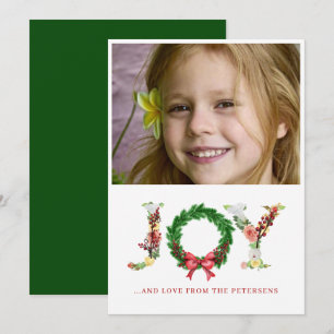 Cartes Pour Fêtes Annuelles Joie script Noël fleurie couronne personnalisée ph