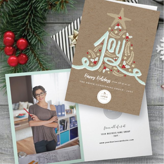 Cartes Pour Fêtes Annuelles Joie tirée à la main Calligraphie Rustique Foliage (Créateur téléchargé)