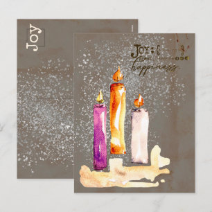 Cartes Pour Fêtes Annuelles Joie ! Trio de bougies aquarelle scintillement
