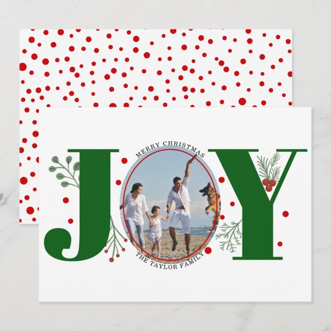 Cartes Pour Fêtes Annuelles Joie verte avec baies photo de Noël (Devant / Derrière)