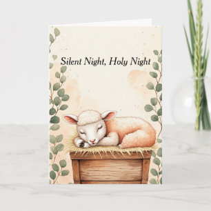 Cartes Pour Fêtes Annuelles Joli agneau à la crèche Eucalyptus Aquarelle pêche