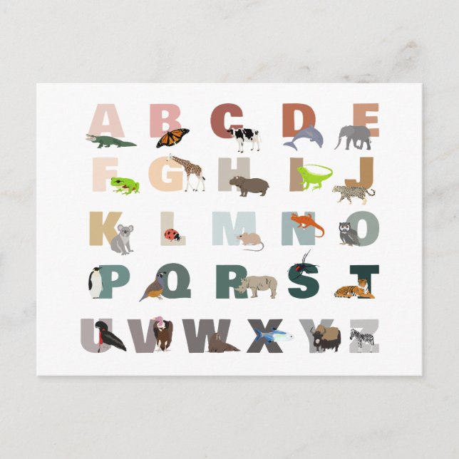 Cartes Pour Fêtes Annuelles Joli Alphabet ABC Animaux (Devant)