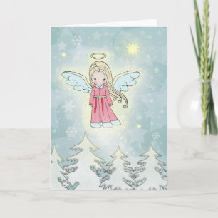 Cartes Pour Fêtes Annuelles Joli ange de Noël au-dessus des arbres
