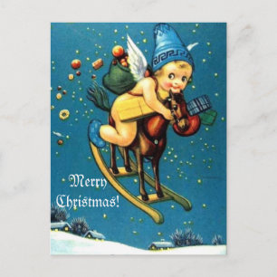 Cartes Pour Fêtes Annuelles Joli ange sur vol Rocking Horse Joyeux Noël