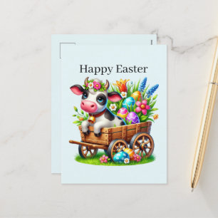 Cartes Pour Fêtes Annuelles Joli animal de ferme de vache de Pâques