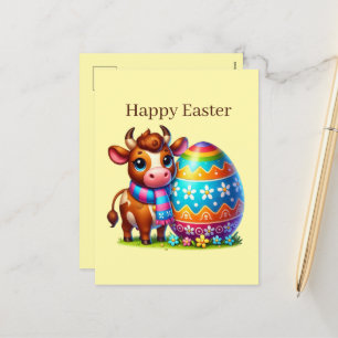 Cartes Pour Fêtes Annuelles Joli animal de ferme de vache de Pâques