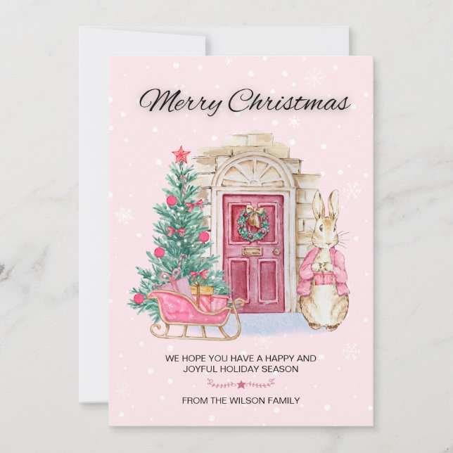 Cartes Pour Fêtes Annuelles Joli Aquarelle Rabat Joyeux Arbre de Noël (Devant)