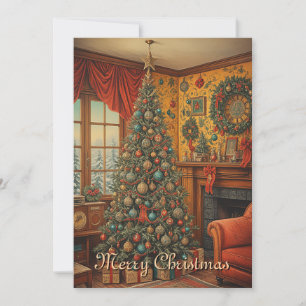 Cartes Pour Fêtes Annuelles Joli Arbre de Noël Rustique Vintage Coloré Joyeux