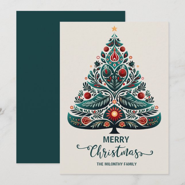 Cartes Pour Fêtes Annuelles joli arbre scandinave de noël siffler (Devant / Derrière)