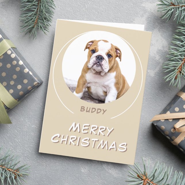 Cartes Pour Fêtes Annuelles Joli Beige Round Dog Pet Photo Joyeux Noël (Créateur téléchargé)