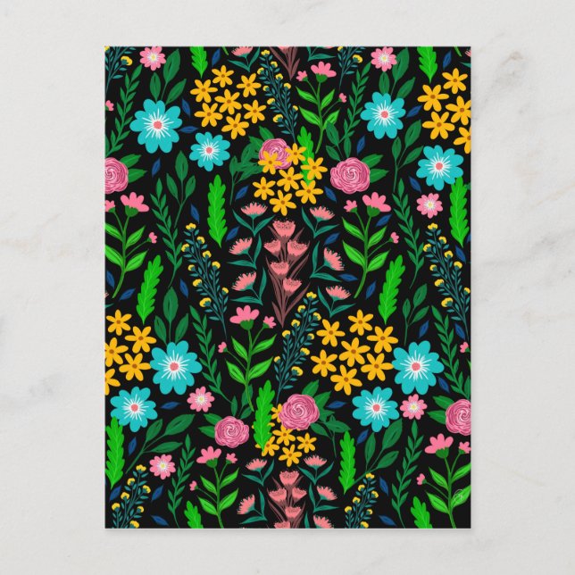 Cartes Pour Fêtes Annuelles Joli bleu rose Fleurs de Jardin Design noir (Devant)