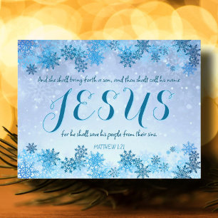 Cartes Pour Fêtes Annuelles Joli Blue Snowflakes Jesus Bible Verset Noël