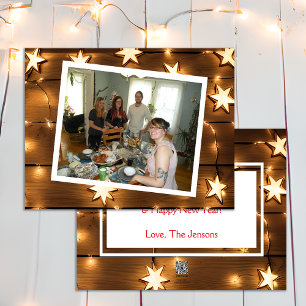 Cartes Pour Fêtes Annuelles Joli Bois Patiné et Étoiles Lumineuses Noël 