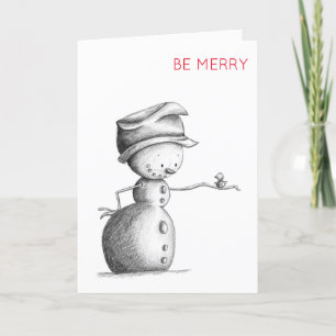 Cartes Pour Fêtes Annuelles Joli bonhomme de neige avec illustration d'oiseaux