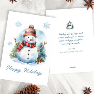 Cartes Pour Fêtes Annuelles Joli Bonhomme de Neige Moderne Aquarelle Rouge Ble