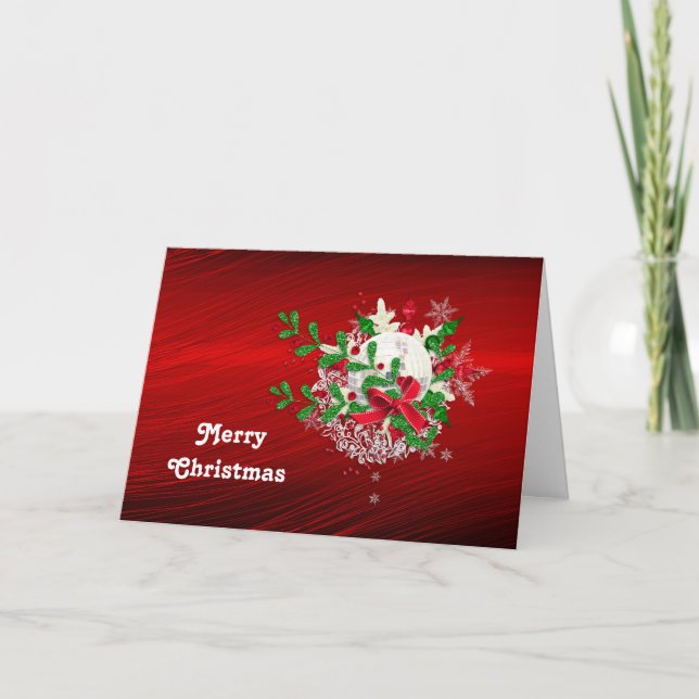 Cartes Pour Fêtes Annuelles Joli bouquet de Parties scintillant rouge et vert  (Devant)