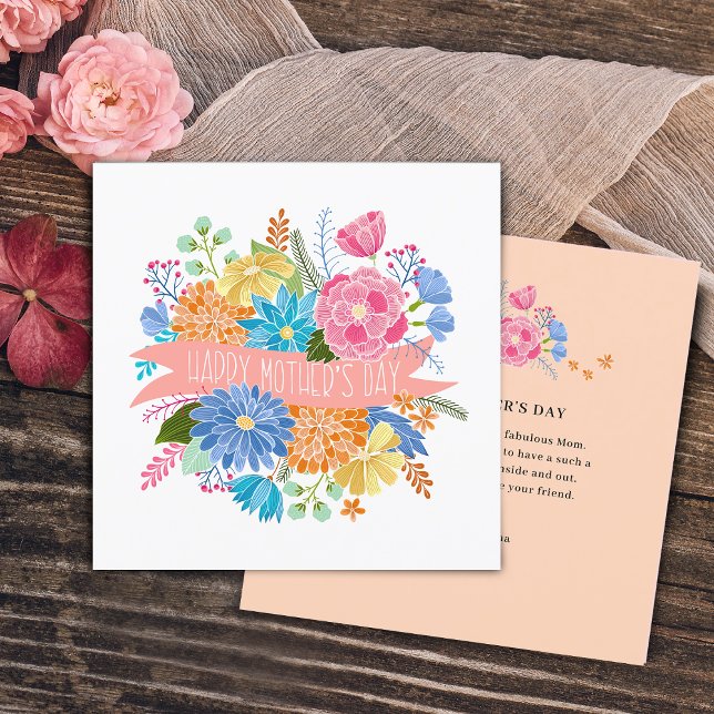 Cartes Pour Fêtes Annuelles Joli bouquet floral Fête des Mères (Pretty Floral Flower Bouquet Mother's Day Holiday Card)