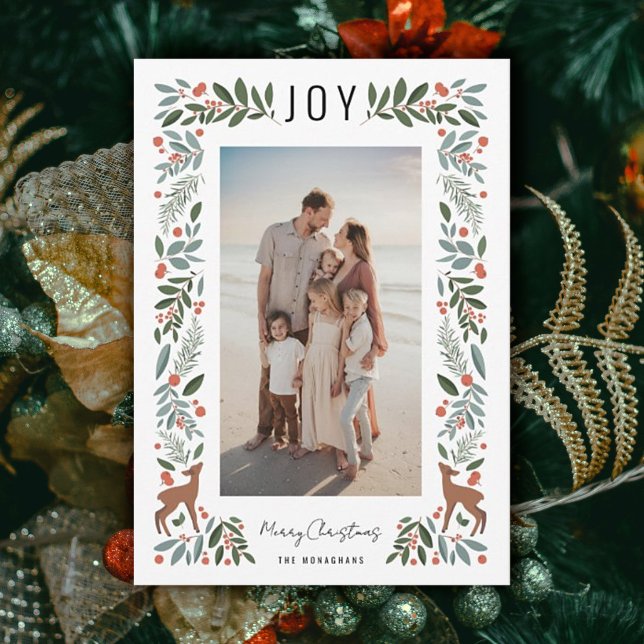 Cartes Pour Fêtes Annuelles Joli cadre Little Deer | Blanc | Photo verticale (Créateur téléchargé)