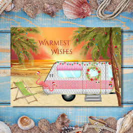 Cartes Pour Fêtes Annuelles Joli camping-car Meilleurs vœux Noël plage