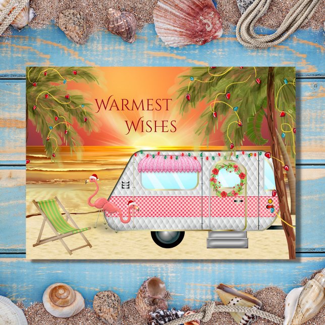 Cartes Pour Fêtes Annuelles Joli camping-car Meilleurs vœux Noël plage (Créateur téléchargé)