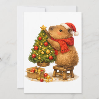 Cartes Pour Fêtes Annuelles Joli Capybara de Noël Décorant un Arbre de Noël