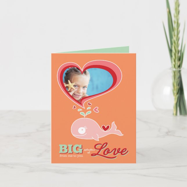 Cartes Pour Fêtes Annuelles Joli caricature baleine rose Enfant Valentine Cart (Devant)