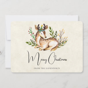 Cartes Pour Fêtes Annuelles Joli Cerf Aquarellé Pose En Bas Boho Noël