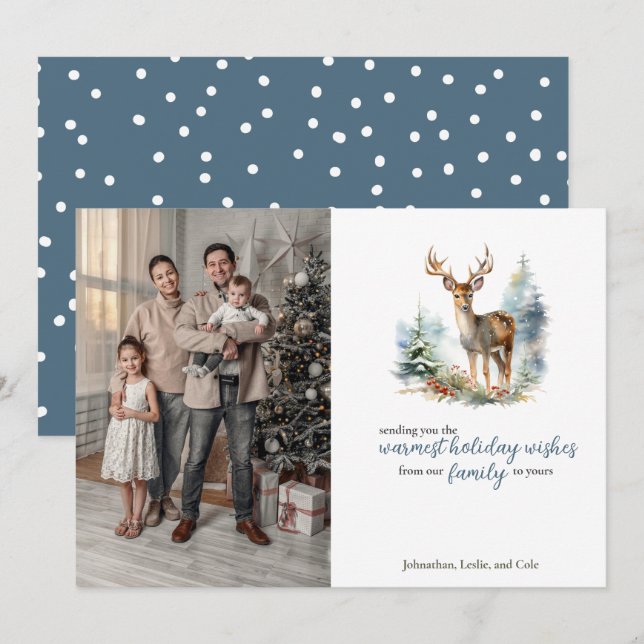Cartes Pour Fêtes Annuelles Joli cerf d'hiver en forêt de neige (Devant / Derrière)
