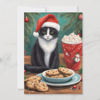Cartes Pour Fêtes Annuelles Joli Chat avec Cookies et Chapeau de Père Noël