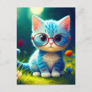 Cartes Pour Fêtes Annuelles Joli Chat Bleu Portant des Lunettes-47067