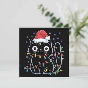 Cartes Pour Fêtes Annuelles Joli Chat Noir Santa Noël Lumières Miaou Kitty