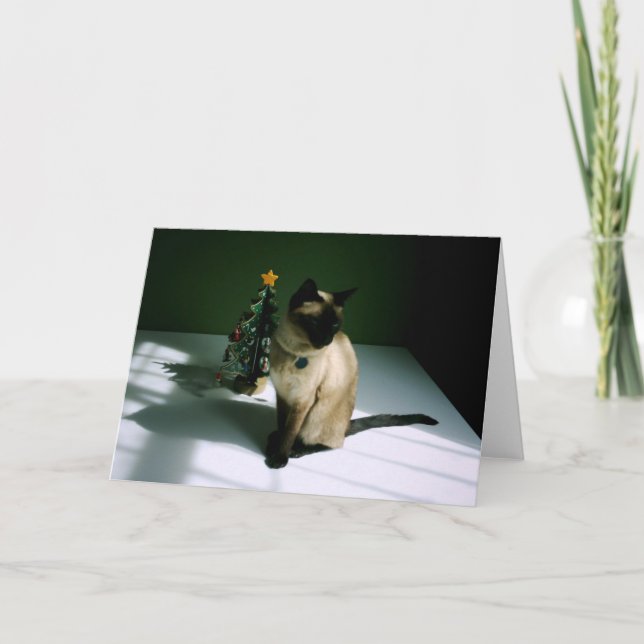 Cartes Pour Fêtes Annuelles Joli chat siamois avec arbre (Devant)