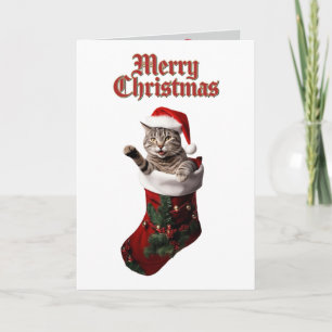 Cartes Pour Fêtes Annuelles Joli chat tigré gris Noël vacances