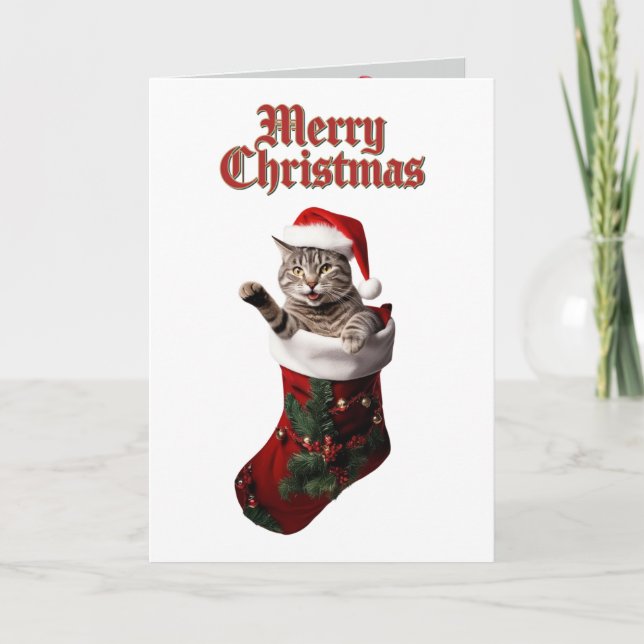 Cartes Pour Fêtes Annuelles Joli chat tigré gris Noël vacances (Devant)
