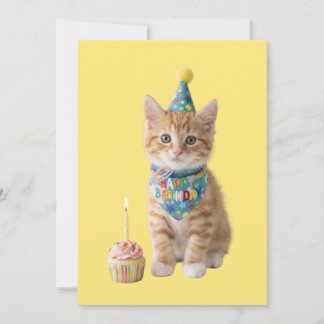 Cartes Pour Fêtes Annuelles Joli chaton avec un cupcake. Joyeux Anniversaire.