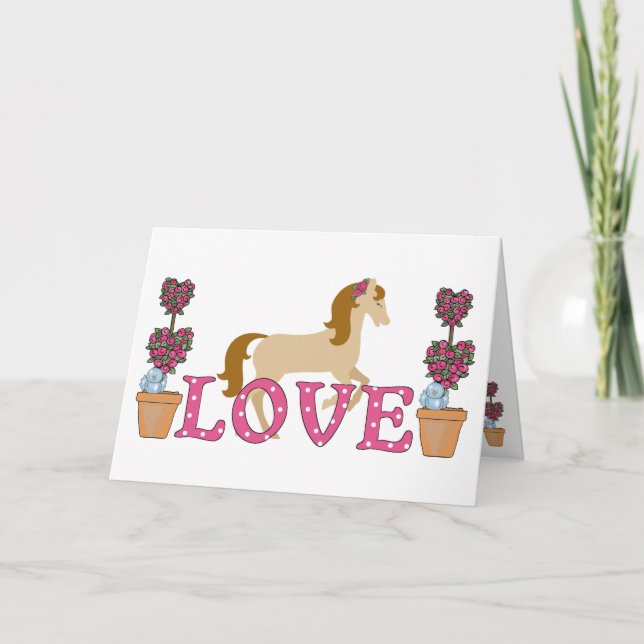 Cartes Pour Fêtes Annuelles Joli cheval et fleurs Aimer la Saint Valentin (Devant)