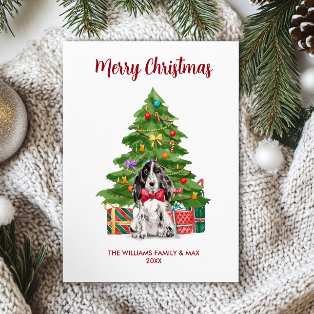 Cartes Pour Fêtes Annuelles Joli Chien Espagnol Noël de famille (Créateur téléchargé)